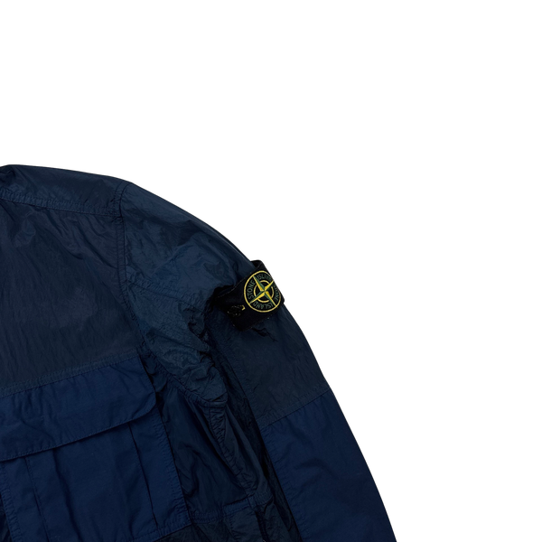 Stone Island 2019 Blue Nylon Metal Rip Stop Hooded Jacket - Small