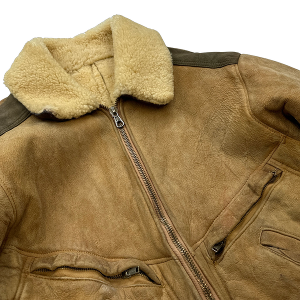 CP Company Early 80s Shearling Suede Leather Aviator Jacket - Large