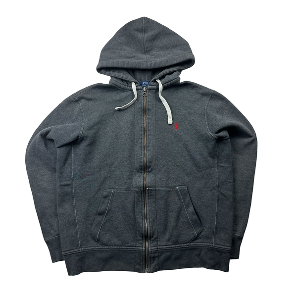 Ralph Lauren Dark Grey Thick Cotton Zipped Hoodie - Large