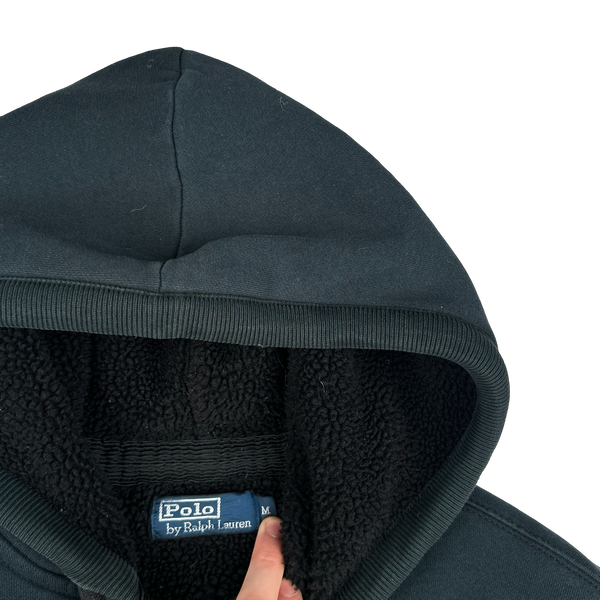 Ralph Lauren Black Thick Cotton Teddy Fleece Lined Zipped Hoodie - Medium
