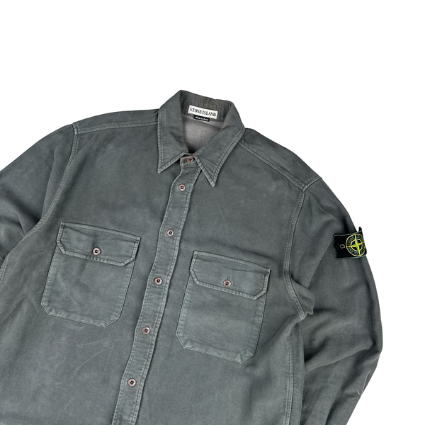 Stone Island 1996 Green Edge Thick Grey Fleece Shirt - Medium