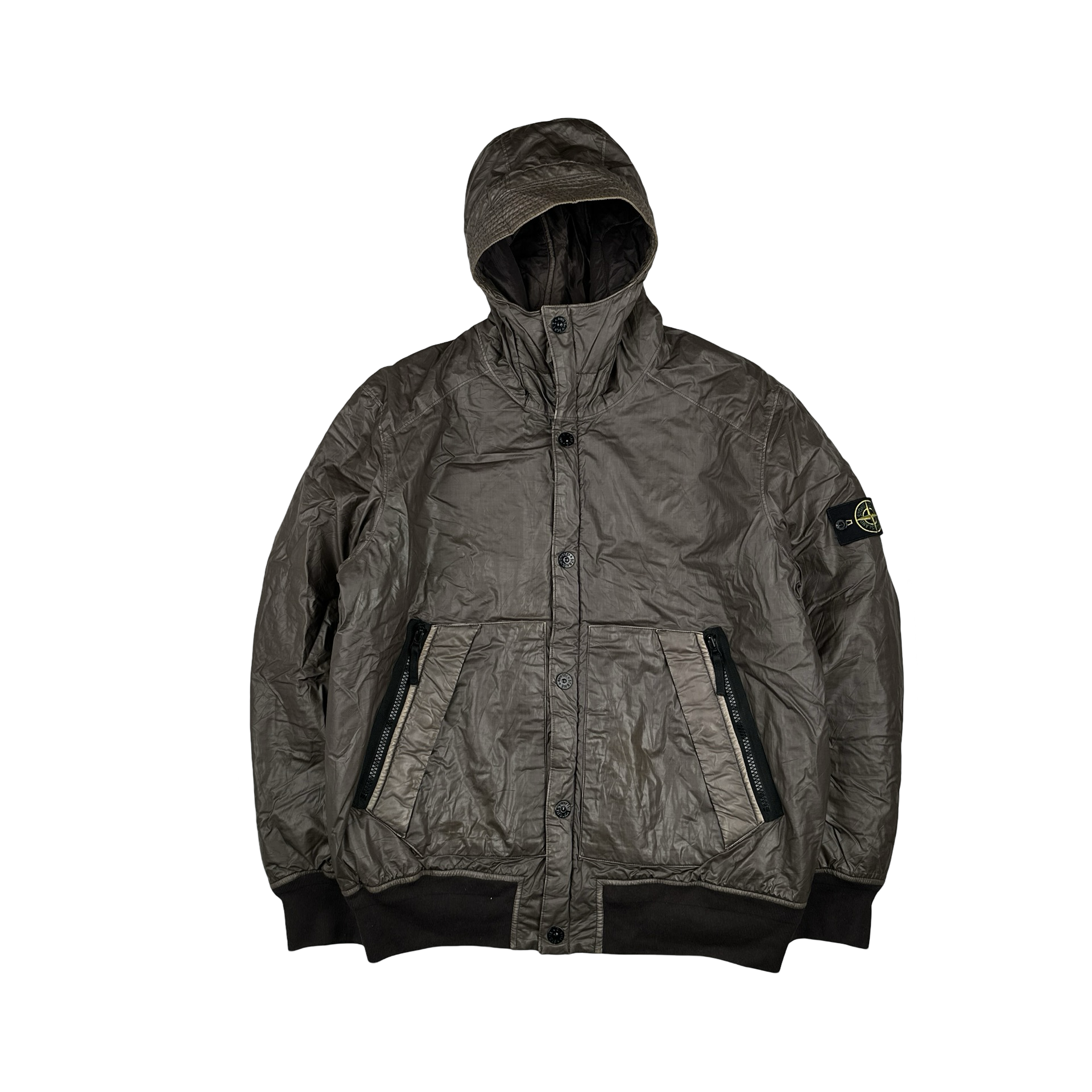 Stone Island 2011 Brown Mussola Gommata Hooded Jacket - 3XL 