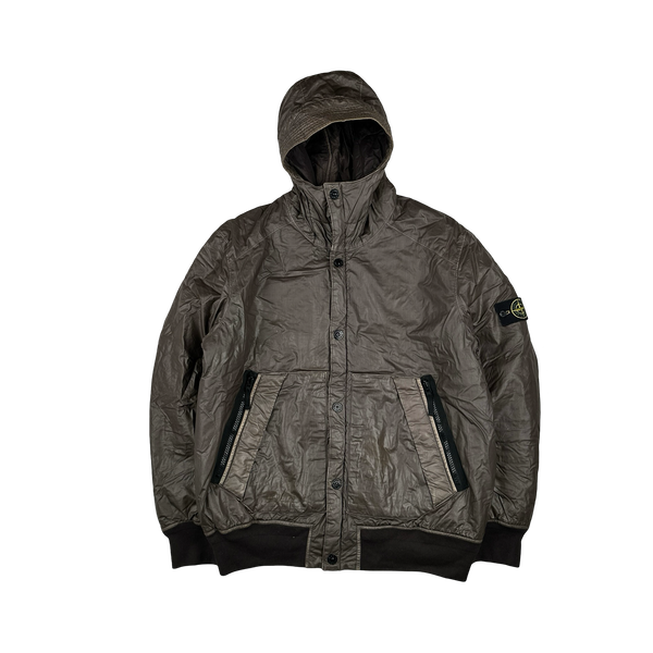 Stone Island 2011 Brown Mussola Gommata Hooded Jacket - 3XL