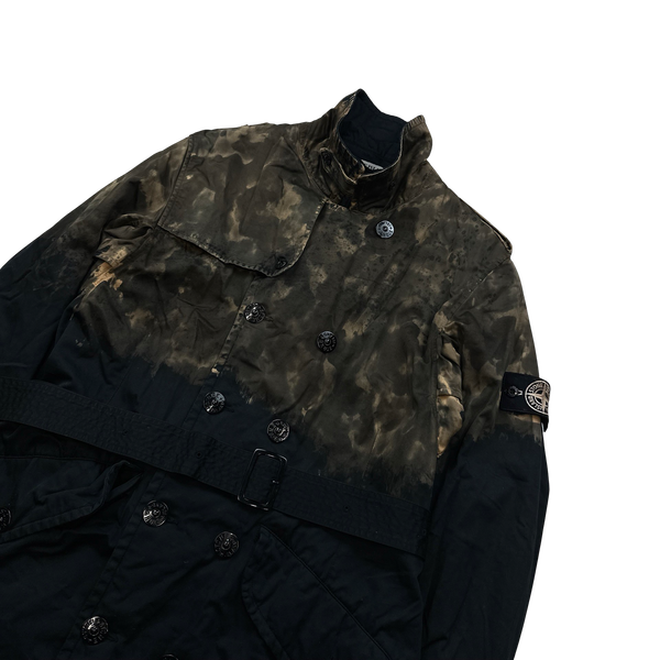 Stone Island 2008 Raso Gommato Hand Painted Camo Trench Jacket - Large