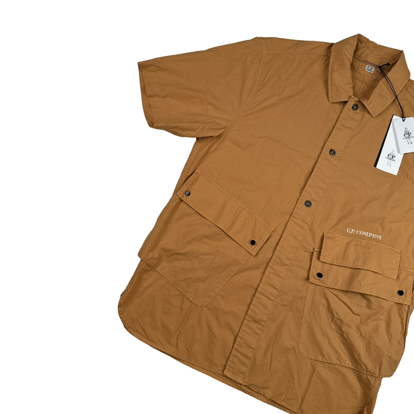 CP Company Orange Popeline Short Sleeve Spellout Shirt - Large - XL