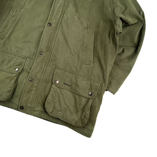 Barbour Olive Green Cotton Flannel Lined Boxy Fit Jacket - XL