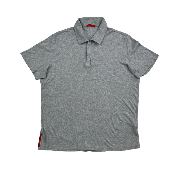Prada Grey Cotton Collared Red Tab Polo Shirt - Large