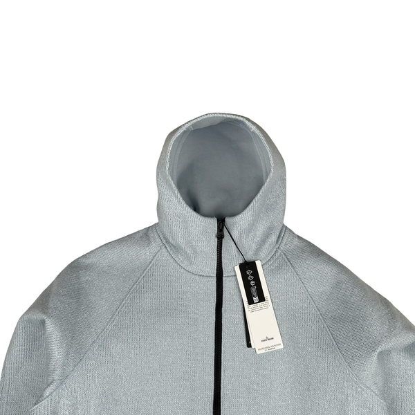 Stone Island 2025 Marina Baby Blue Wool Woven Knit Zipped Jacket - Large