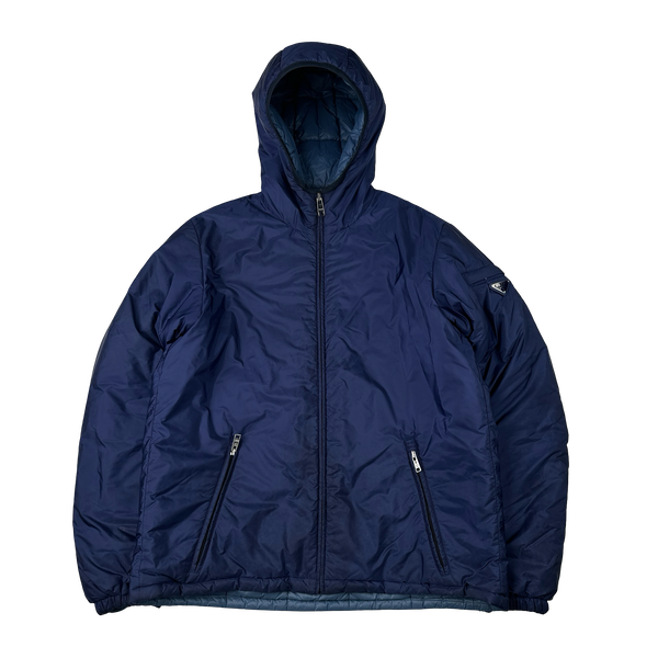 Prada Blue Reversible Triangle Tab Zipped Puffer Jacket - XL