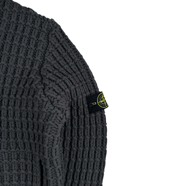 Stone Island 2024 Grey Virgin Wool Thick Knit Hooded Jumper - XXL