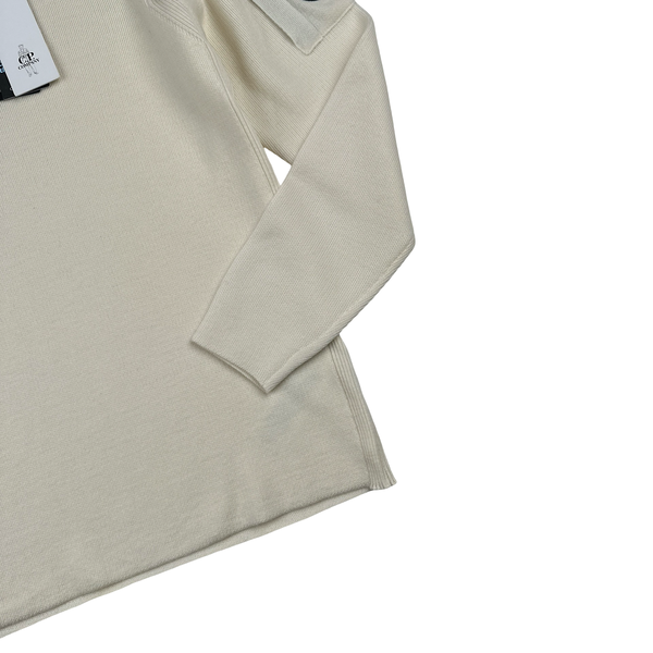 CP Company Beige Thick Ribbed Roll Neck Knit - Medium