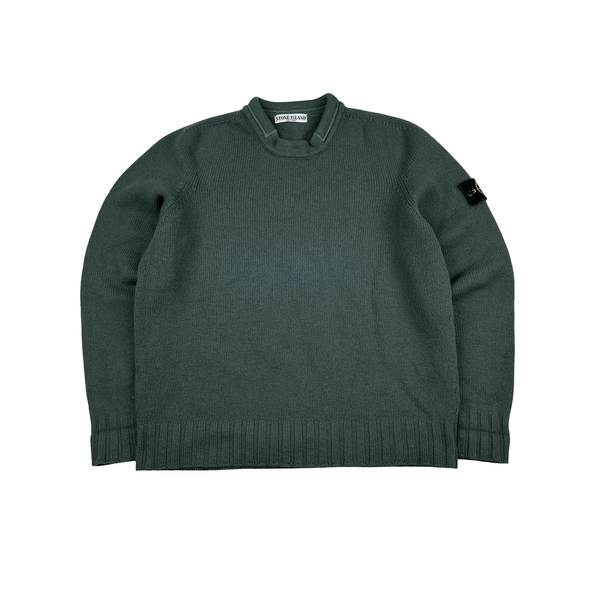Stone Island 2006 Heavyweight Teal Green Thick Wool Knit Pullover - XL