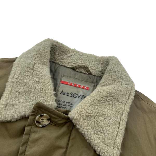 Prada Beige Sheep Fur Collar Cotton Parka Jacket - Medium