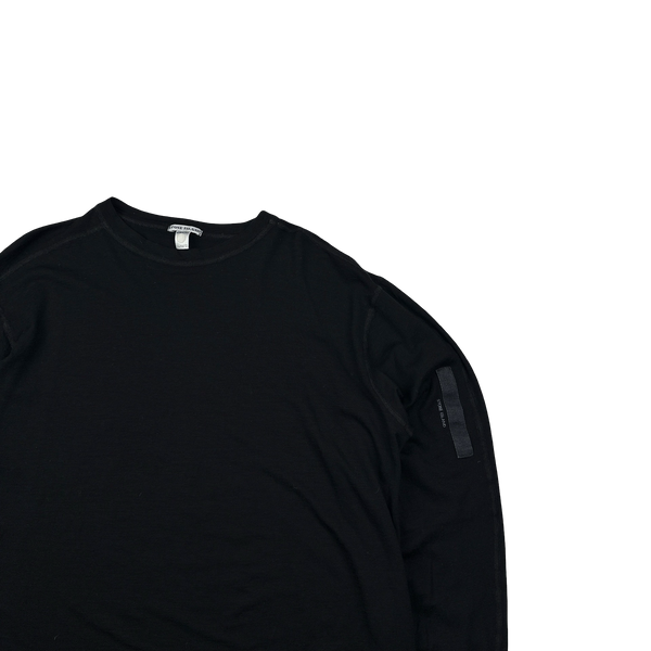 Stone Island 2002 Black Wool Spellout Long Sleeve Jumper - XL