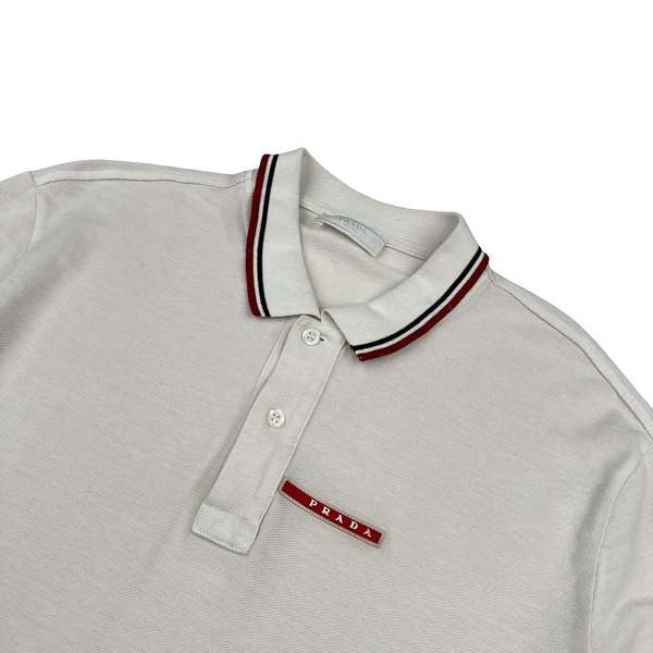 Prada Cream Spellout Cotton Polo Shirt - XL