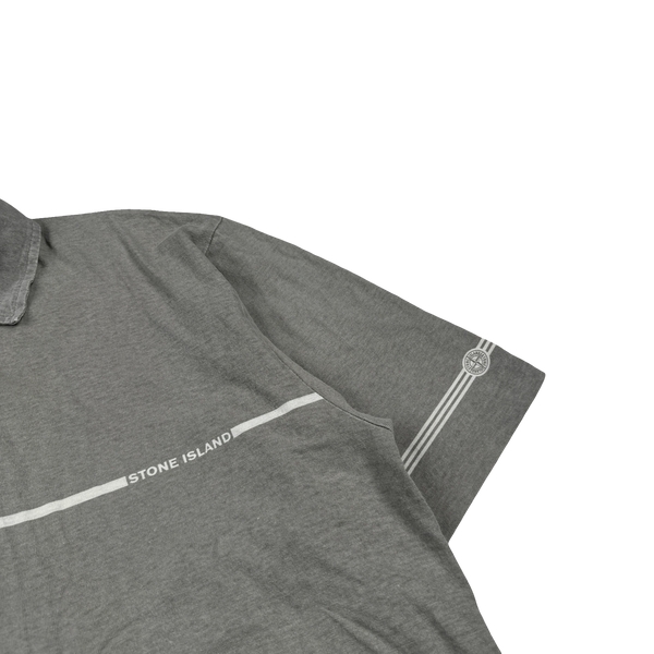 Stone Island 1997 Grey Cotton Spellout Vintage Polo Shirt - Medium