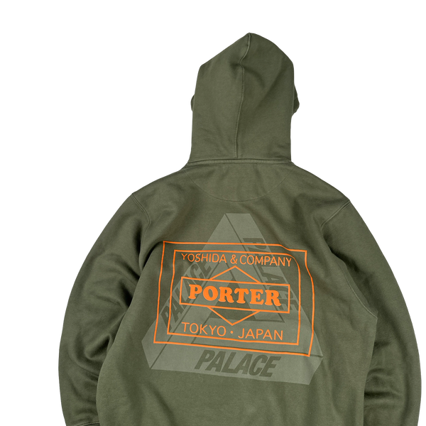 Porter x Palace Khaki Green Tri-ferg Spellout Hoodie - Medium