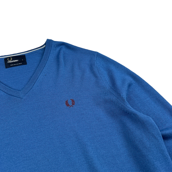 Fred Perry Blue V Neck Knit - Large