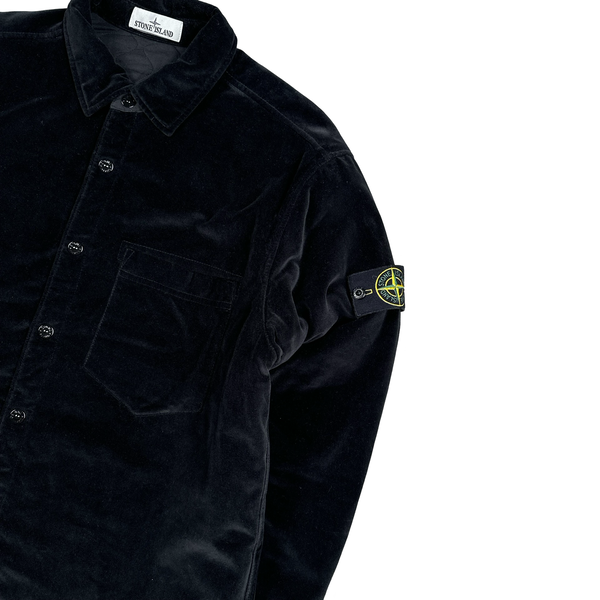 Stone Island 2023 Black Cotton Velvet Buttoned Overshirt - Large