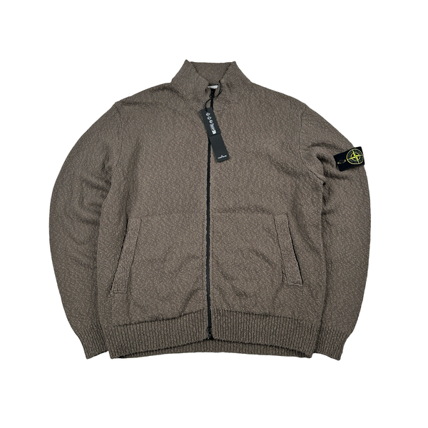Stone Island 2024 Mocha Linen Cotton Knit Zipped Jumper - Medium