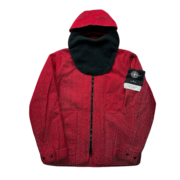 Stone Island 2022 Red Needle Punched Reflective Balaclava Jacket - Small