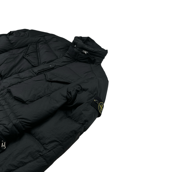 Stone Island 2009 Black Opaque Nylon Tela Down Mesh Badge Puffer - Large