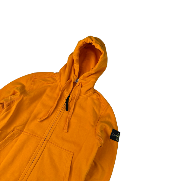 Stone Island 2017 Orange Cotton Zipped Hoodie - Small
