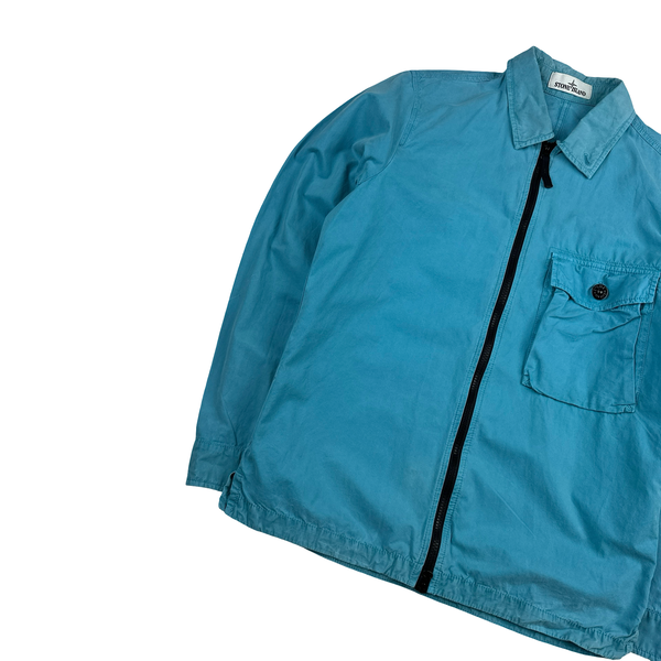 Stone Island 2020 Blue Zipped Cotton Overshirt - Small