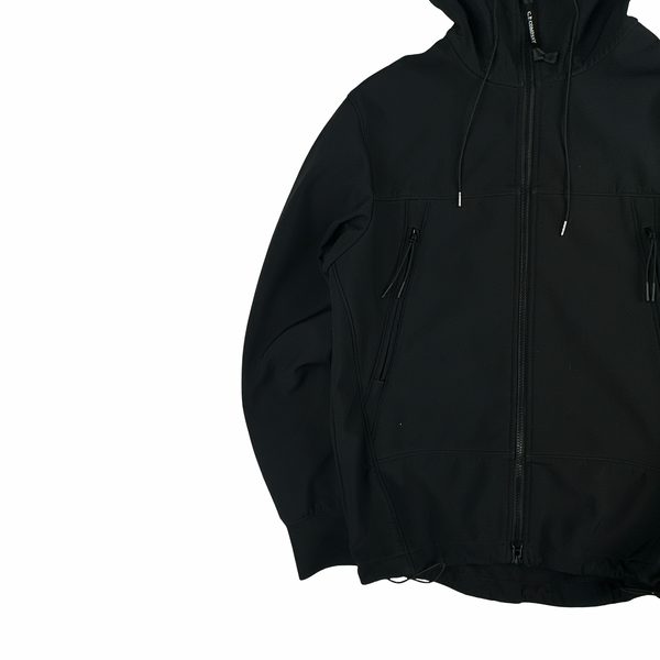 CP Company Black Soft Shell R Goggle Hooded Zipped Jacket - Small