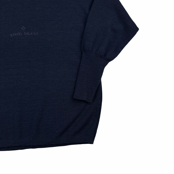 Stone Island 1986 Navy Knitted Wool Blend Spellout Vintage Pullover - Medium