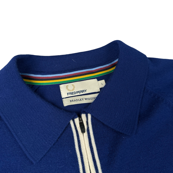 Fred Perry Bradley Wiggins Blue Zipped Collared Knit Jumper - Large