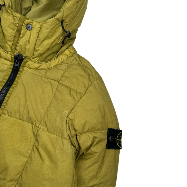 Stone Island 2019 Chartreuse Down Garment Dyed Crinkle Puffer Jacket - Small