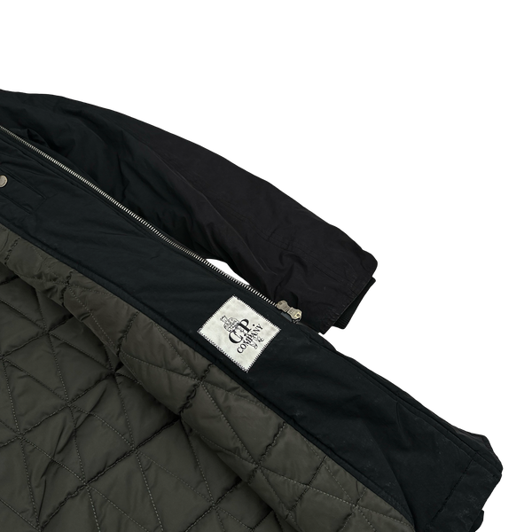 CP Company 2010 Black Nylon Down Filled Quilted Long Puffer Jacket - Large