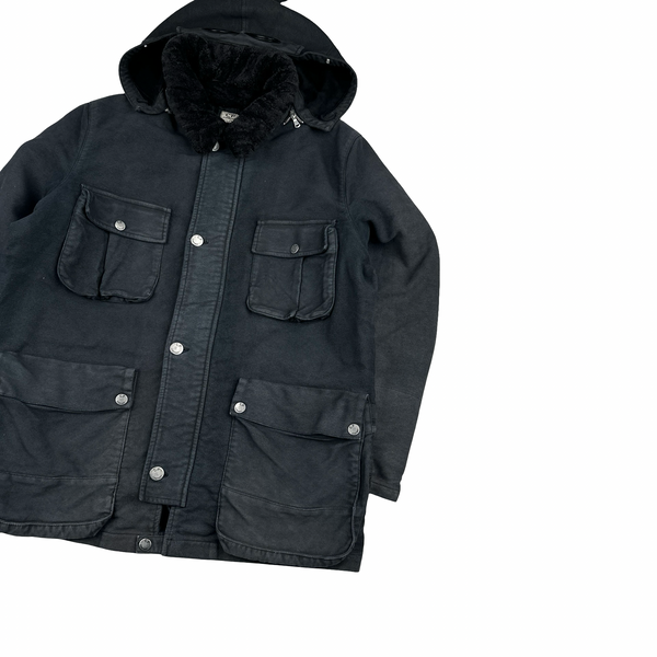 CP Company Black Mole Skin Sherling Collar Moleskin Multi Pocket Goggle Jacket - XL