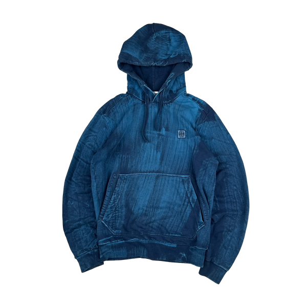Stone Island 2018 Indigo Blue Hand Brushed Pullover Hoodie - Large