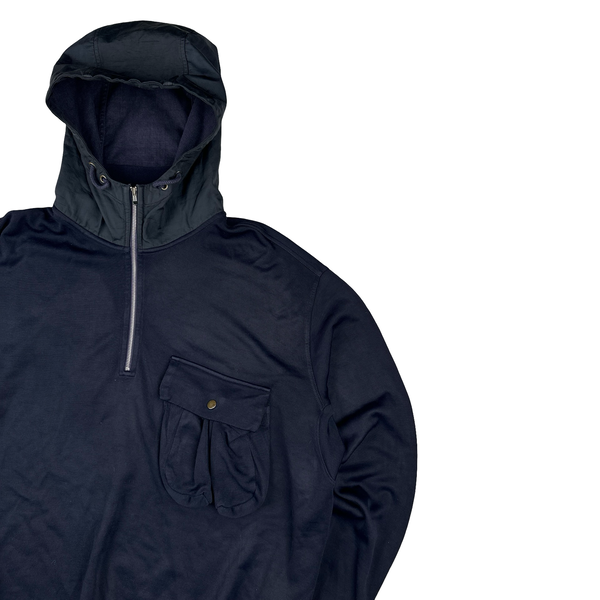 CP Company Vintage Navy Cotton Blend Quarter Zipped Hoodie - XXL