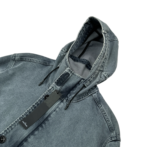 Stone Island 2018 Foam Resin Treated Denim Parka Jacket - Large