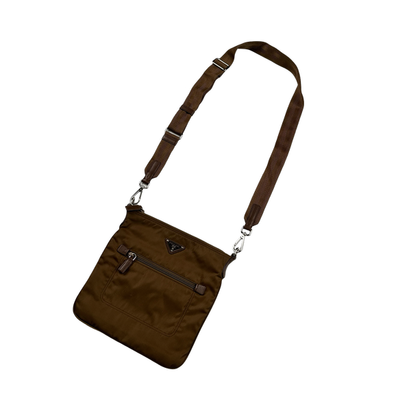 Prada Brown Nylon Emblem Side Bag