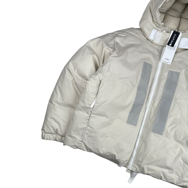 Stone Island 2023 Marina Cream Reflective Strips Puffer Rubber Wax Poplin Down S.I. Marina Jacket - XXL