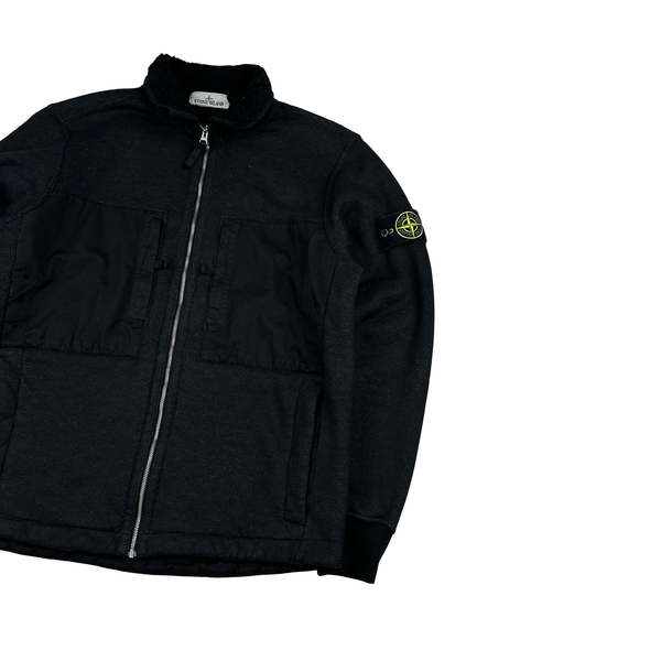 Stone Island 2023 Black Teddy Fleece Zipped Jumper - Medium