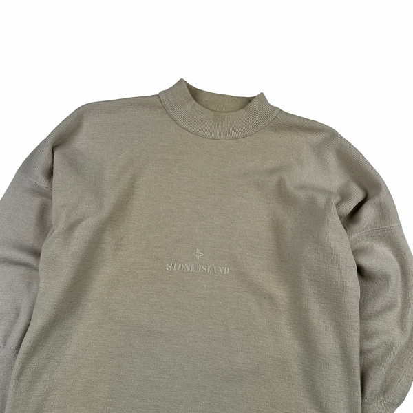 Stone Island 2000 Beige Spellout Cotton Crewneck Jumper - Medium