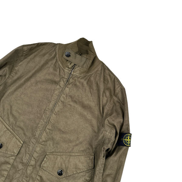 Stone Island 2002 Khaki Lino Flax Blend Zipped Bomber Jacket - Medium