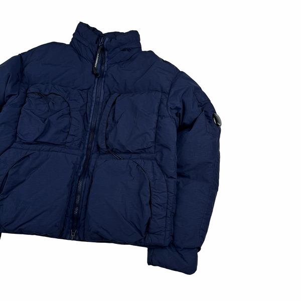 CP Company Navy Flatt Nylon Down Filled Lens Viewer Puffer Jacket - Small