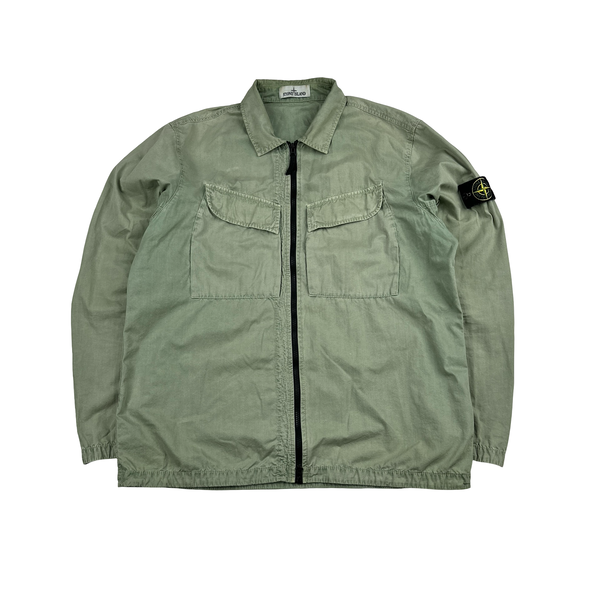 Stone Island 2022 Green Brushed Cotton Zipped Overshirt - XL