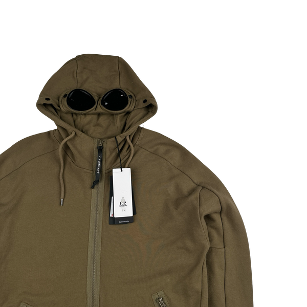 CP Company Khaki Goggle Cotton Zip Up Hoodie - Large