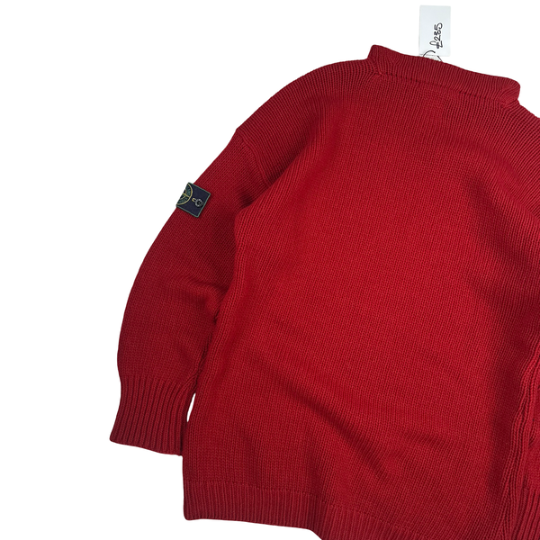 Stone Island 1992 Red Vintage Knitted Crewneck Pullover - Large