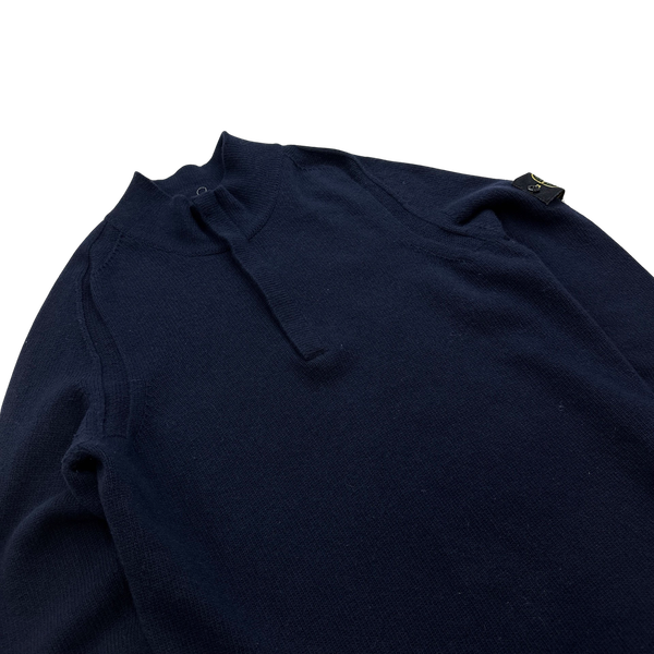 Stone Island 2018 Dark Navy Lambswool Quarter Zip Pullover - Medium