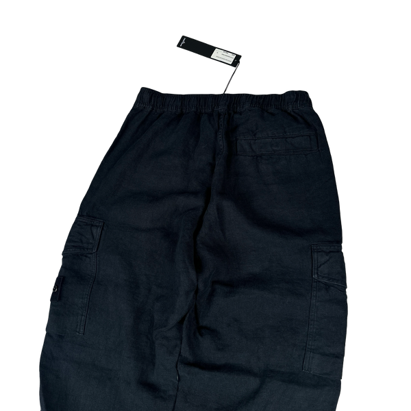 Stone Island Ghost 2025 Navy Type Re Fit Linen Cargo Trousers - Small