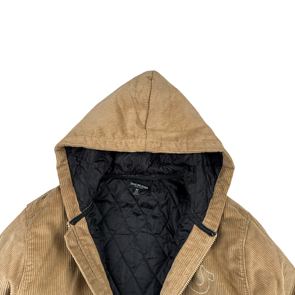 True Religion Zipped Corduroy Quilted Hooded Bomber Jacket - Medium