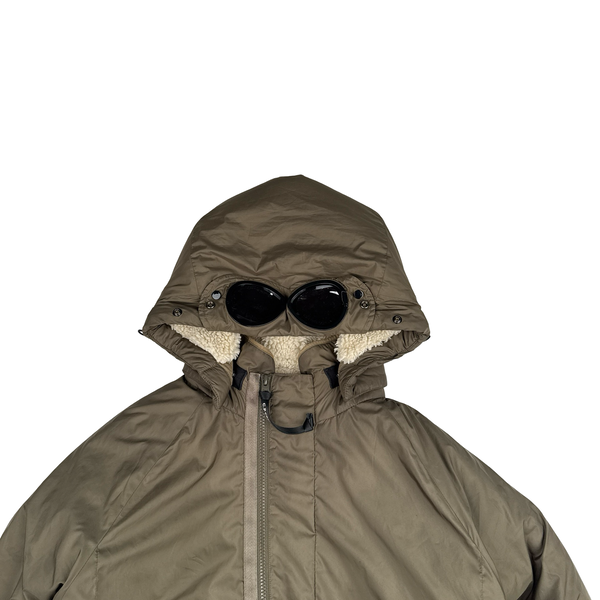 CP Company Reversible Thick Nylon Khaki Goggle Fleece Lined Hooded Jacket - Large